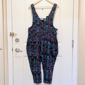 NWOT Beckwoman L Handmade 100% Cotton Black Purple and Turquoise Overalls
